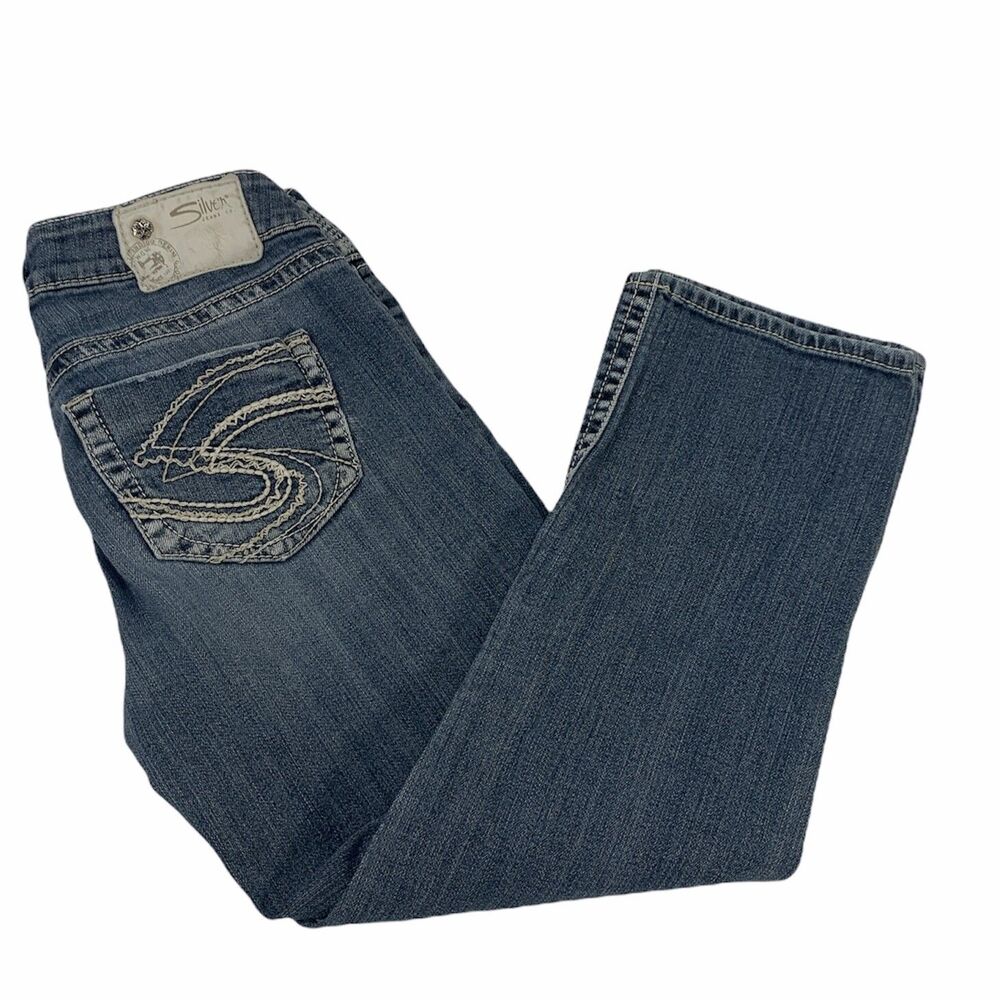 Women's Silver Aiko Capri Denim Jeans Size W26 Measures 27" x 22.5"